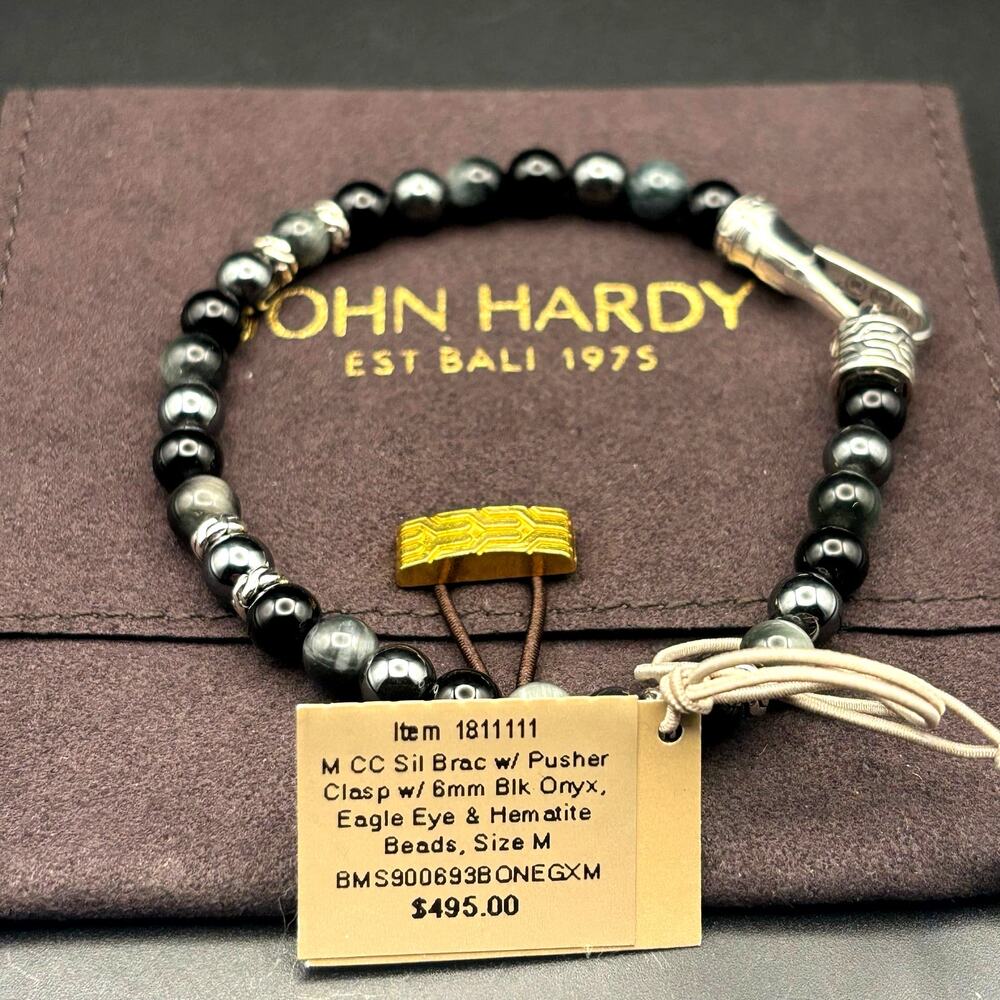 John Hardy Men’s Sterling Silver Beaded Bracelet Onyx Eagle Eye Hematite NIBWT - Picture 11 of 16